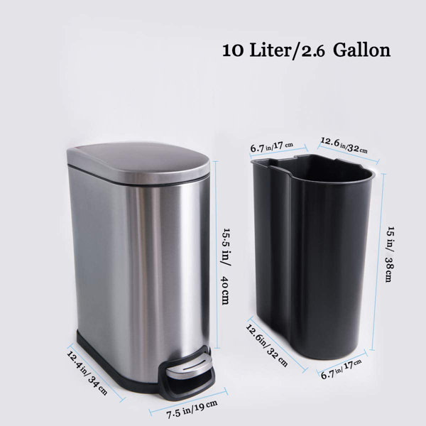 YIP Rectangular Slim Stainless Steel Trash Can With Lid Soft Close And
